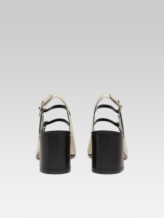 Papaya - Beige and black leather slingback Mary Janes - Image number 5