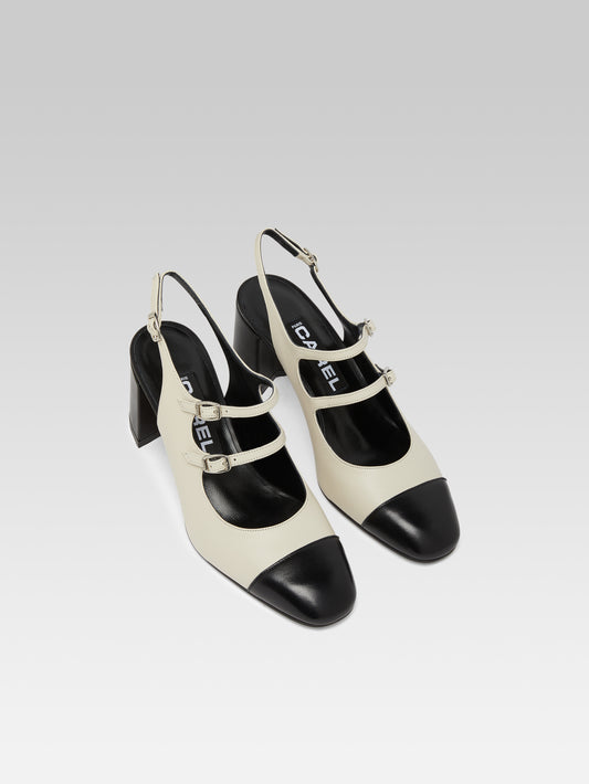 Papaya - Beige and black leather slingback Mary Janes - Image number 3