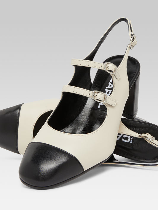 Papaya - Beige and black leather slingback Mary Janes - Image number 4