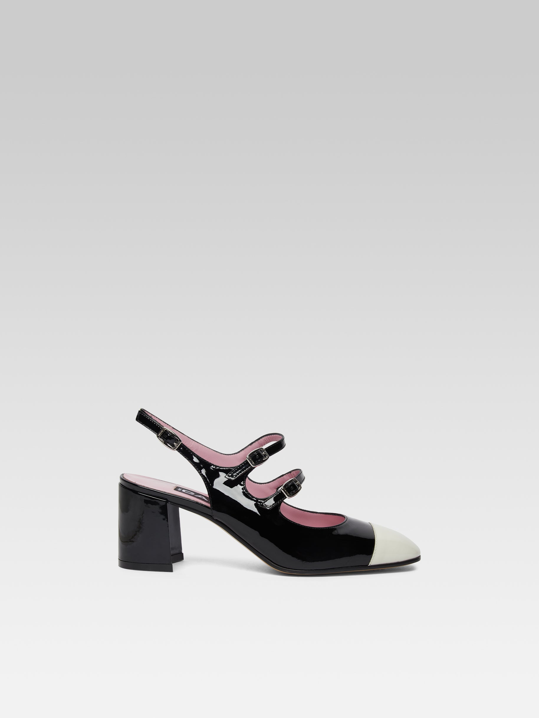 Papaya - Babies slingback cuir verni noir et ivoire - Image numéro 1