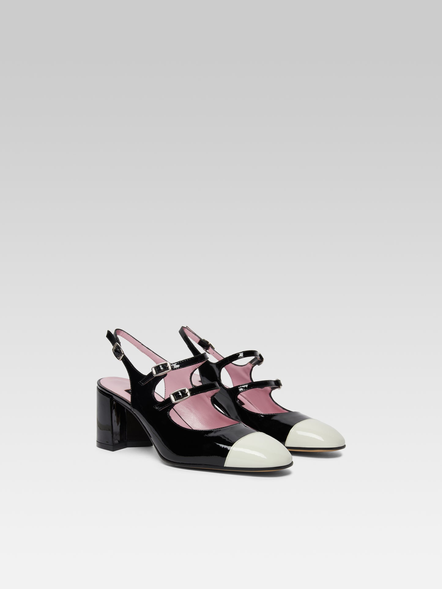 Papaya - Babies slingback cuir verni noir et ivoire