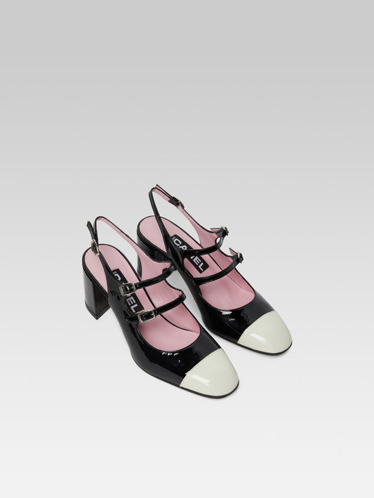 Papaya - Babies slingback cuir verni noir et ivoire - Image numéro 3