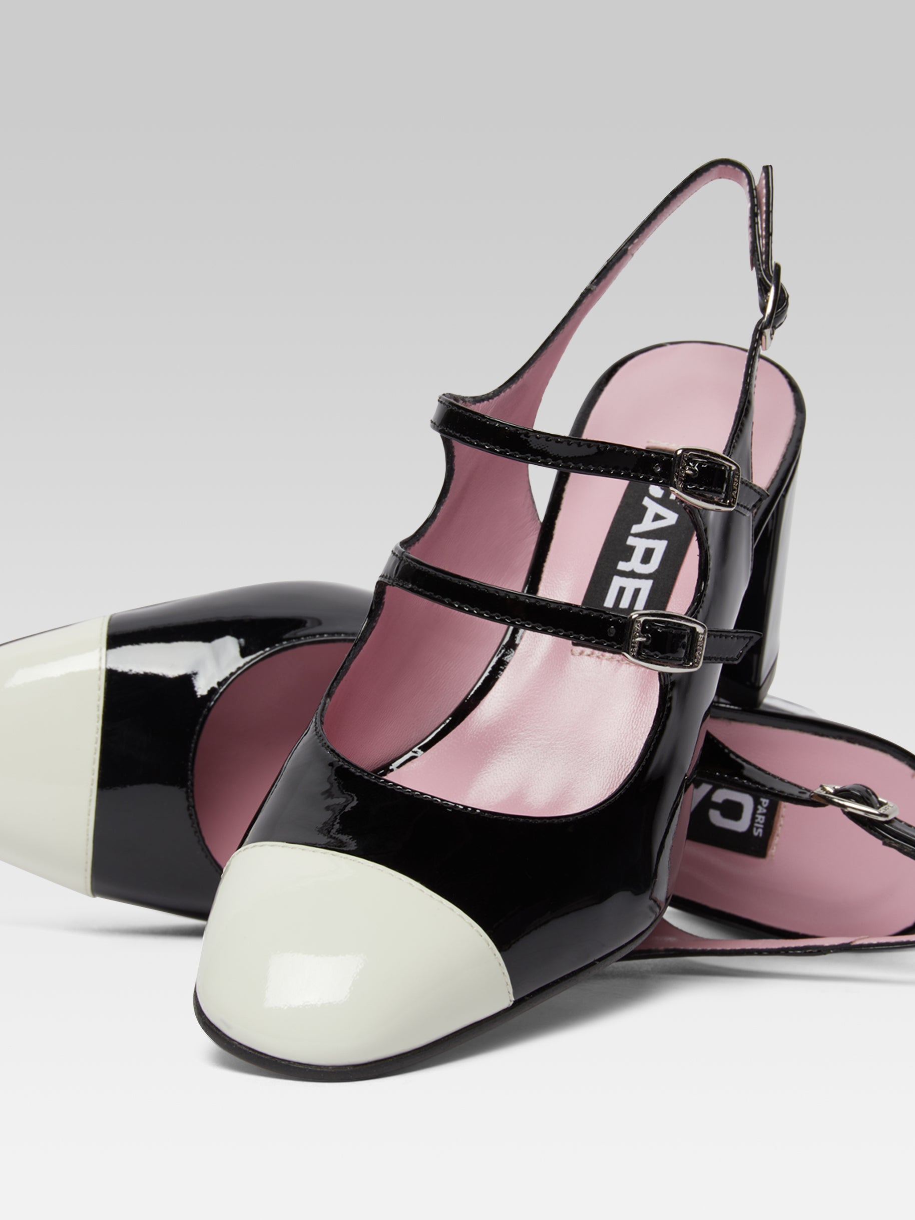 Papaya - Babies slingback cuir verni noir et ivoire - Image numéro 4