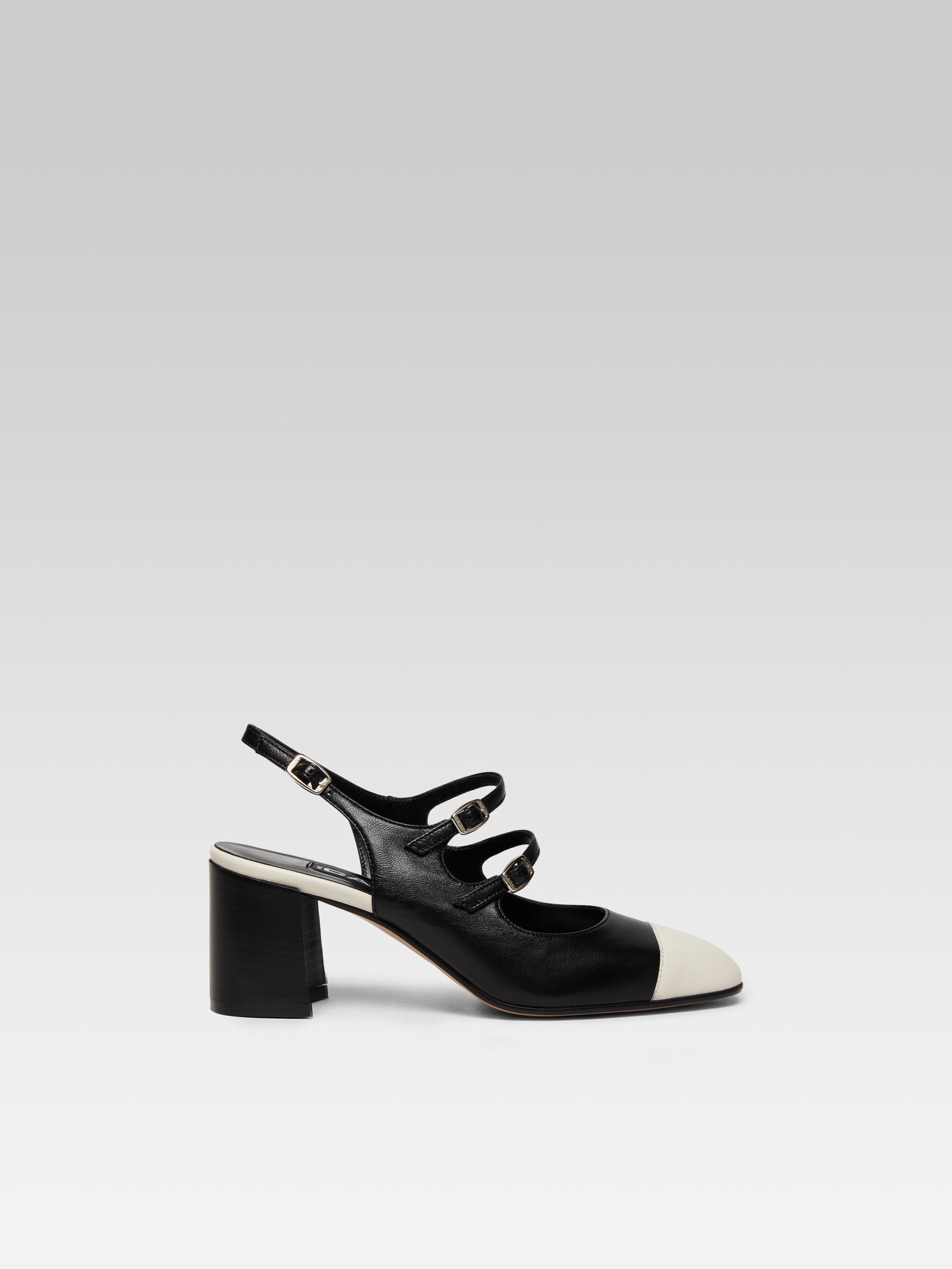 Papaya - Black and beige leather slingback Mary Janes