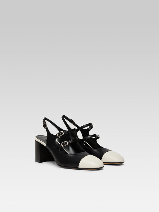 Papaya - Babies slingback cuir noir et beige - Image numéro 3