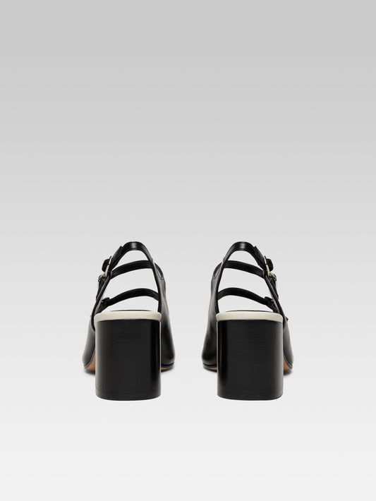 Papaya - Black and beige leather slingback Mary Janes - Image number 5