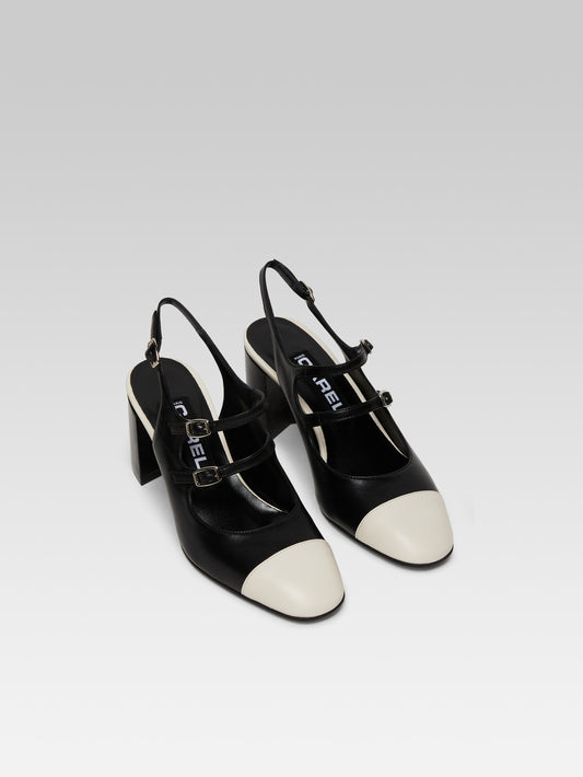 Papaya - Black and beige leather slingback Mary Janes