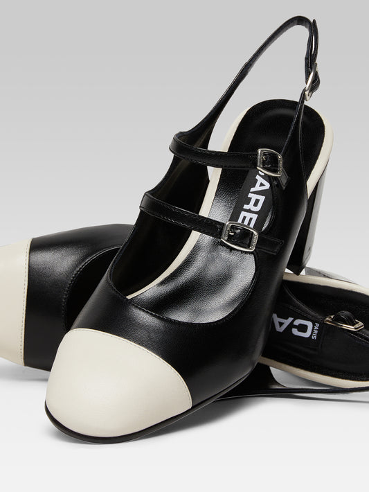 Papaya - Black and beige leather slingback Mary Janes - Image number 4