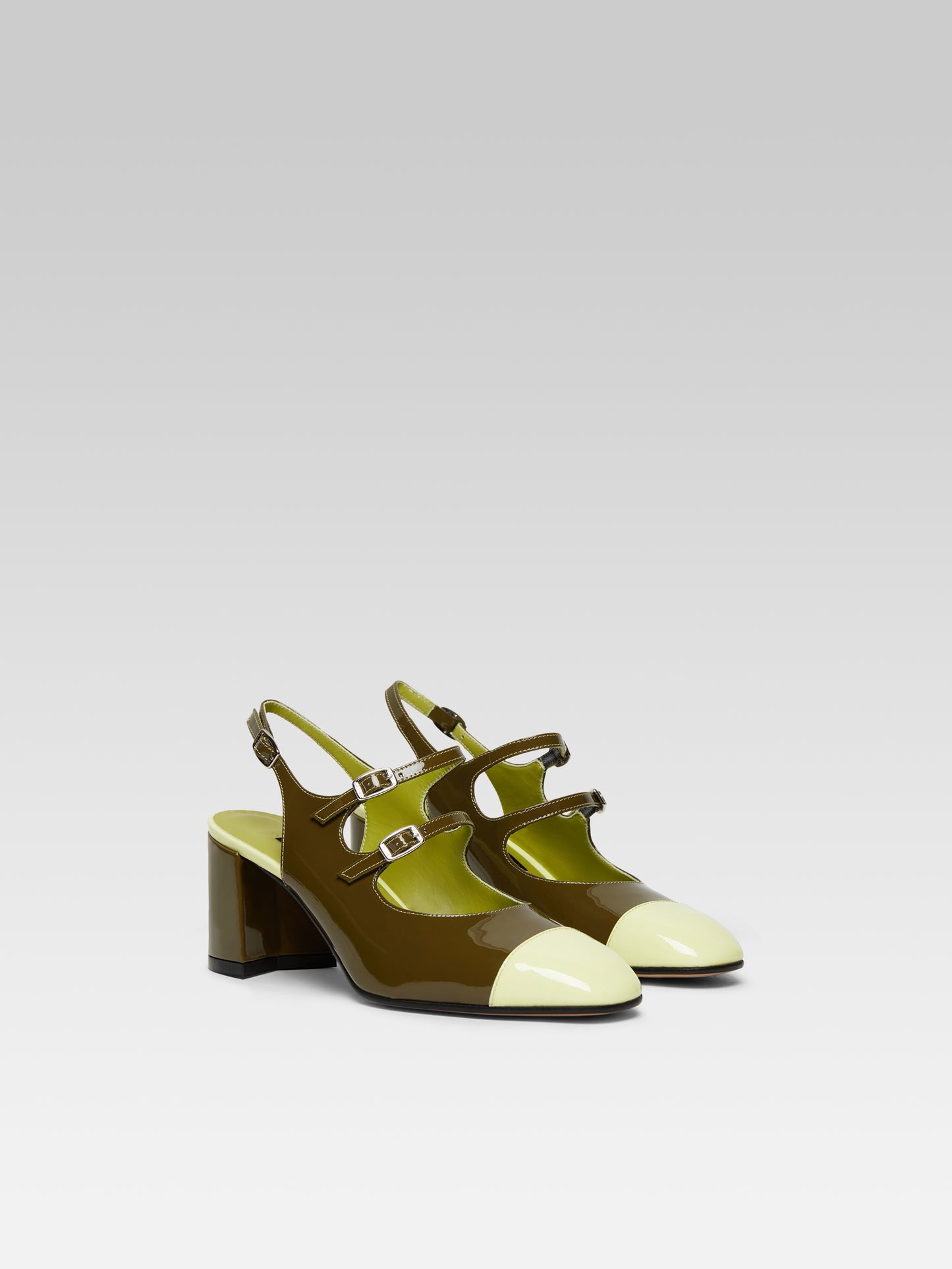 Papaya - Babies slingback cuir verni kaki et citron