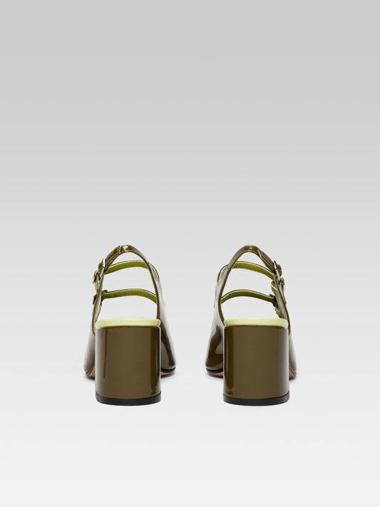 Papaya - Babies slingback cuir verni kaki et citron - Image numéro 5