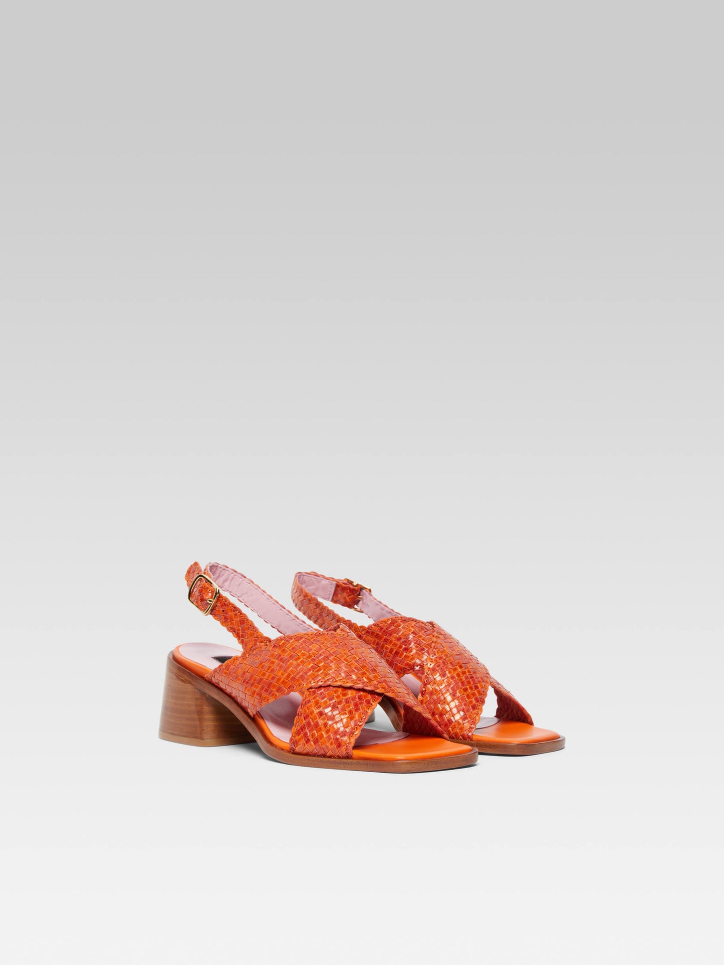 Pasteque - Orange woven leather sandals