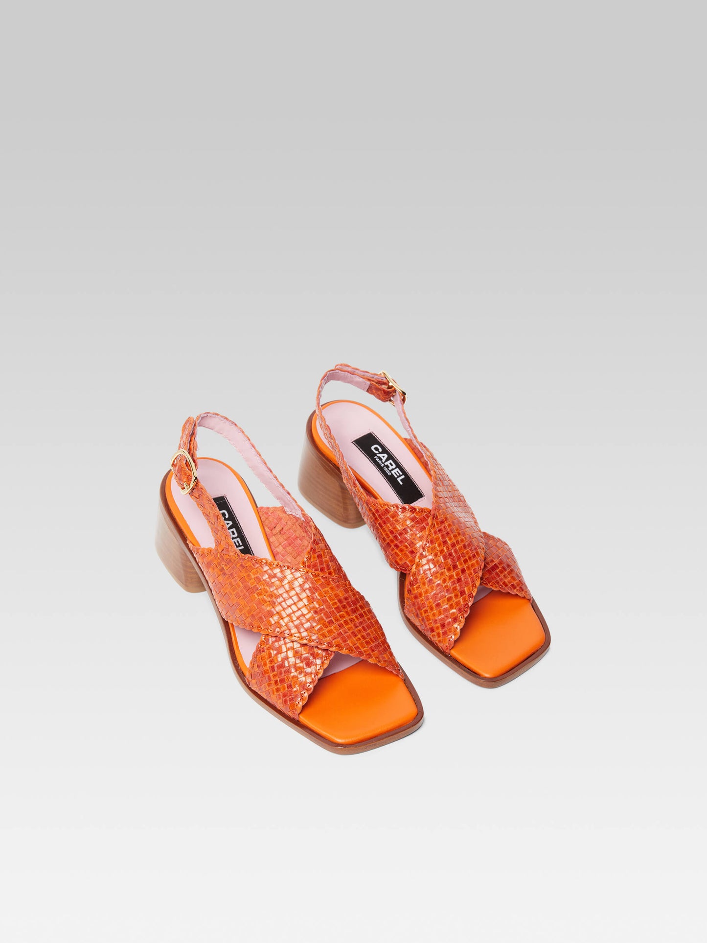 Pasteque - Orange woven leather sandals