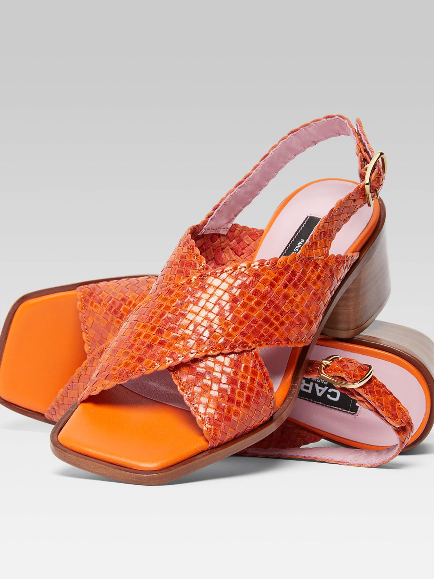 Pasteque - Orange woven leather sandals