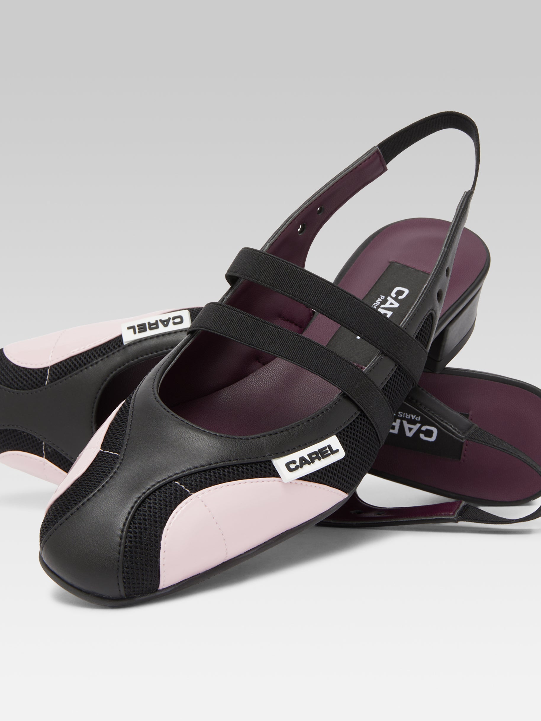 Peachy - Pink eco-leather and black mesh slingback Mary Janes - Image number 4