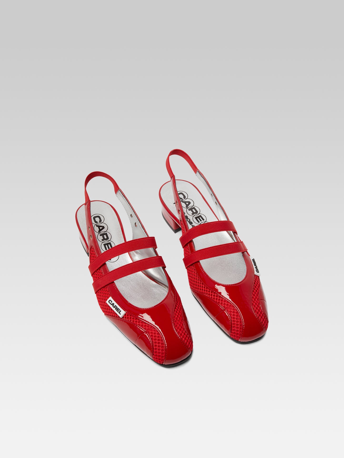 Peachy - Mesh and red eco-patent slingback Mary Janes