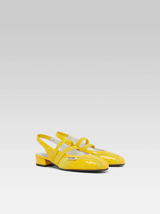 Peachy - Mesh and yellow eco-patent slingback Mary Janes - Image number 3