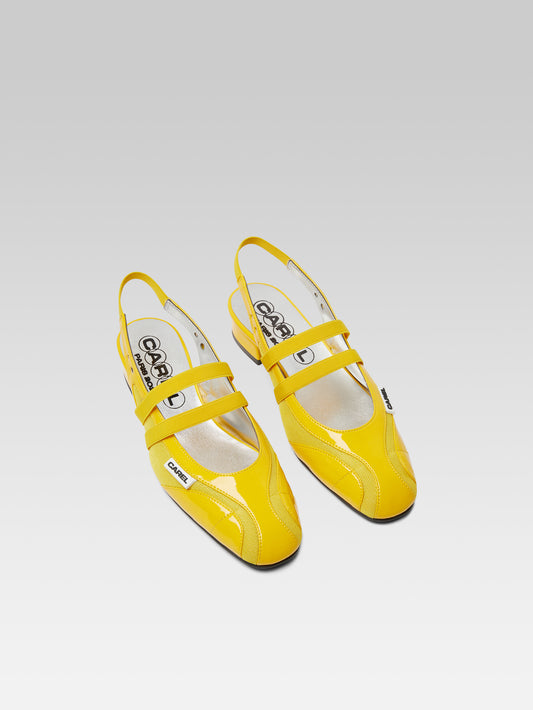 Peachy - Mesh and yellow eco-patent slingback Mary Janes