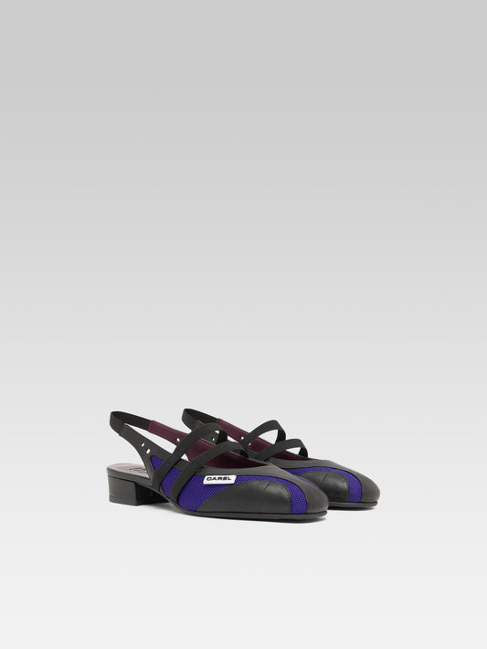 Peachy - Babies slingback éco-cuir noir et mesh violet - Image numéro 2