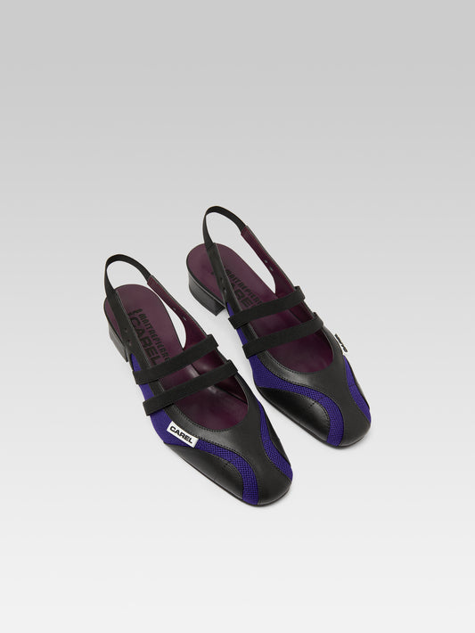 Peachy - Black eco-leather and purple mesh slingback Mary Janes - Image number 3