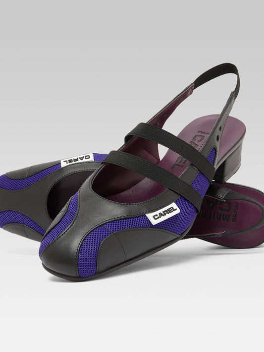 Peachy - Black eco-leather and purple mesh slingback Mary Janes - Image number 4