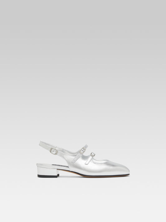 Peche - Silver leather slingback Mary Janes