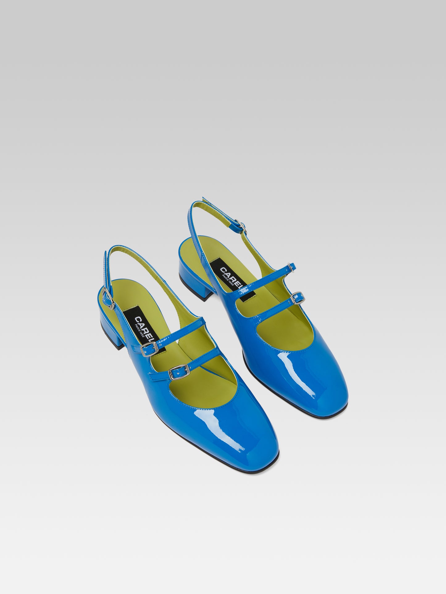 Peche - Blue patent leather slingback Mary Janes