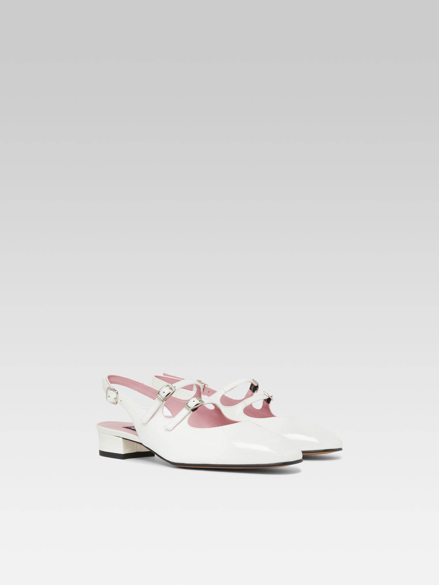 Peche - White patent leather slingback Mary Janes