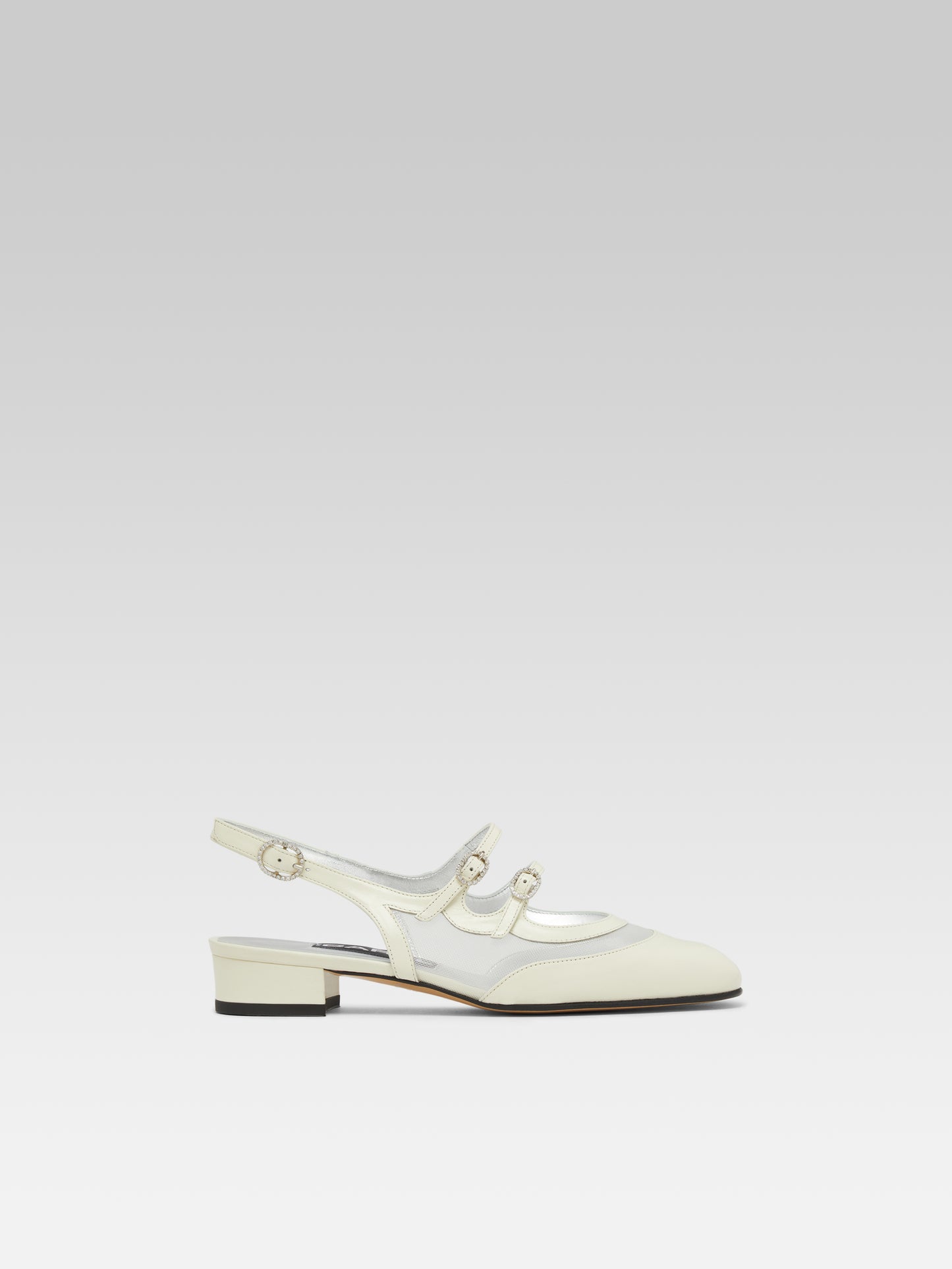 Peche night - Ivory mesh leather slingback Mary Janes and strass buckles