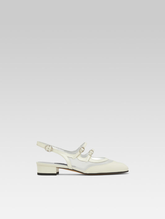 Peche night - Ivory mesh leather slingback Mary Janes and strass buckles - Image number 2