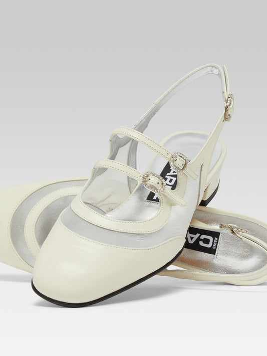 Peche night - Ivory mesh leather slingback Mary Janes and strass buckles - Image number 4