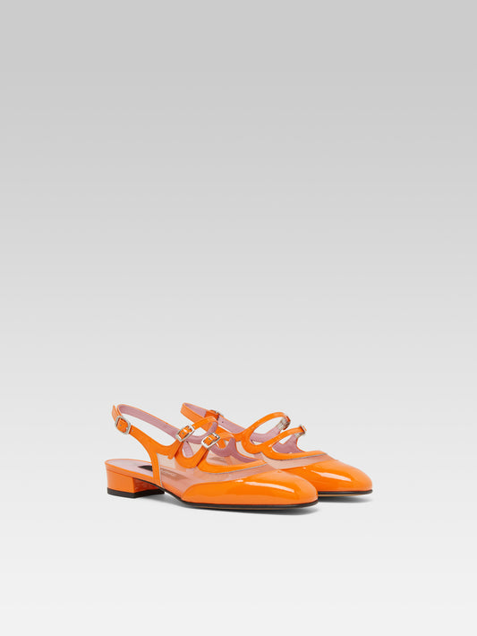 Peche night - Orange patent leather and mesh slingback Mary Janes - Image number 3