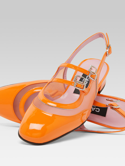 Peche night - Orange patent leather and mesh slingback Mary Janes - Image number 4