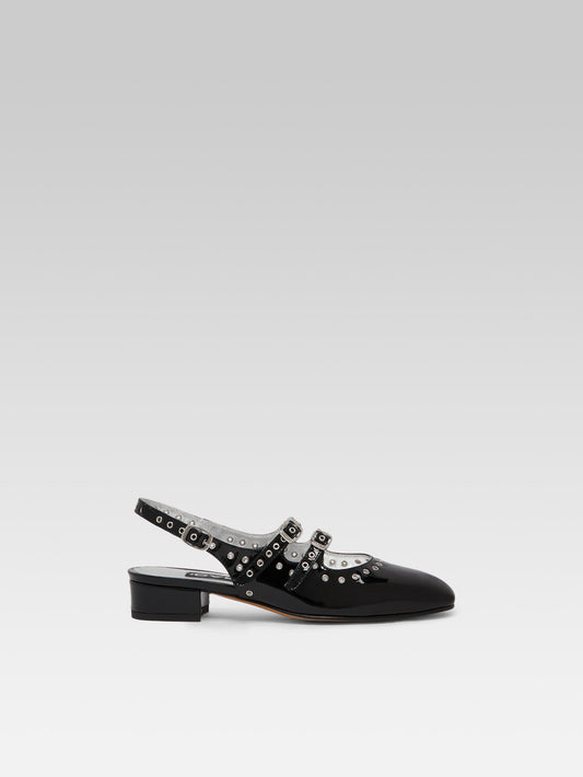 Queen  - Babies slingback cuir verni noir à oeillets