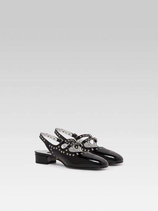 Queen  - Babies slingback cuir verni noir à oeillets - Image numéro 2