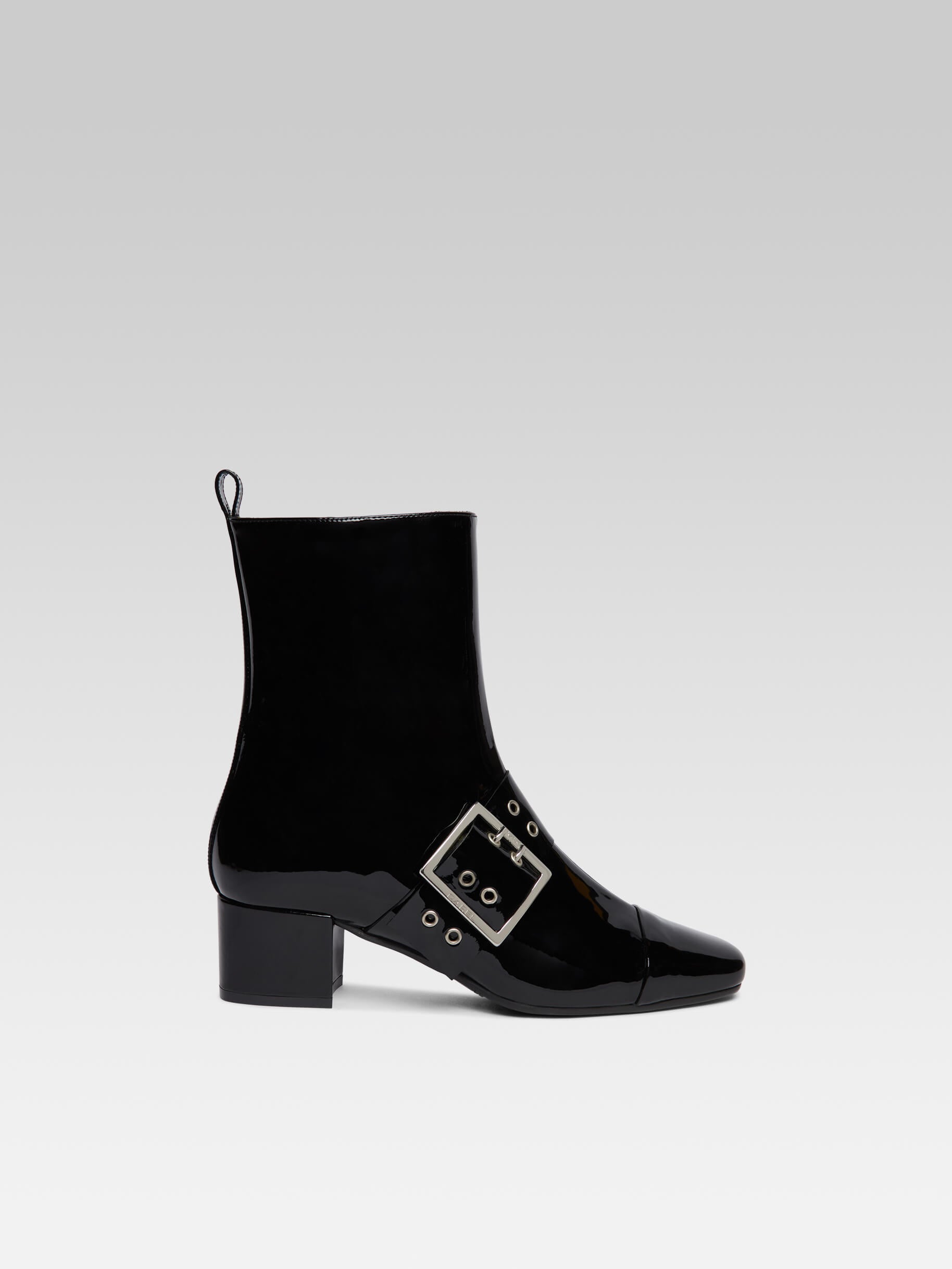 Rock - Black patent leather ankle boots with eyelets - Image number 1