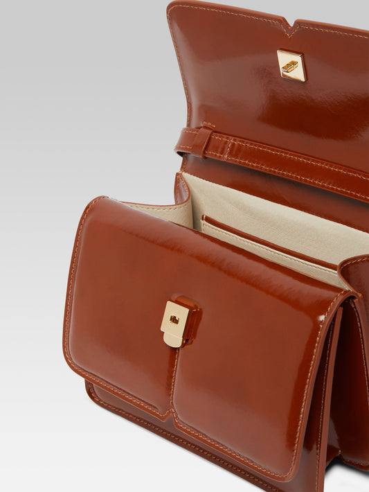 Simone - Camel glazed leather handbag - Image number 3