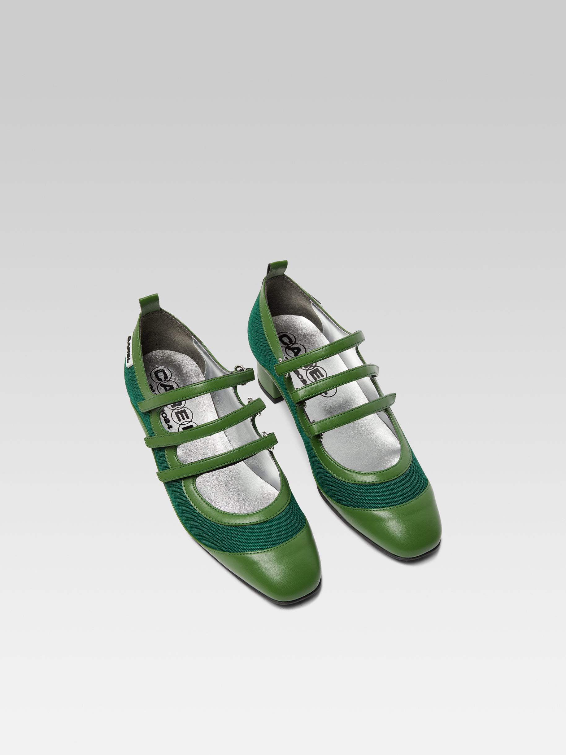 Sportina Green Mary Janes mesh and Appleskin pumps