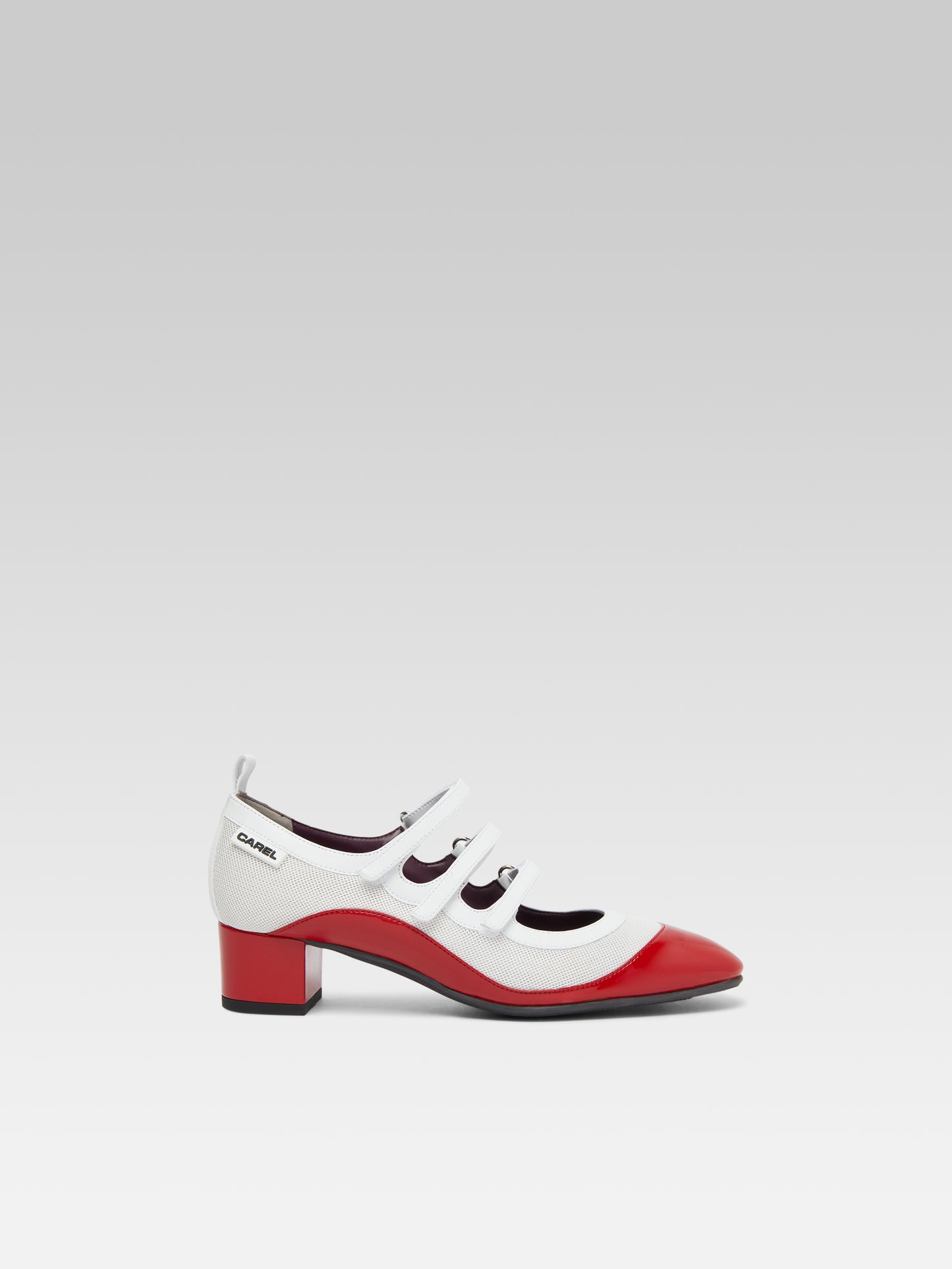 Sportina - Red eco-patent and eco-leather white mesh Mary Janes pumps