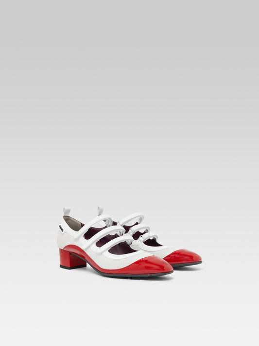 Sportina - Red eco-patent and eco-leather white mesh Mary Janes pumps - Image number 2