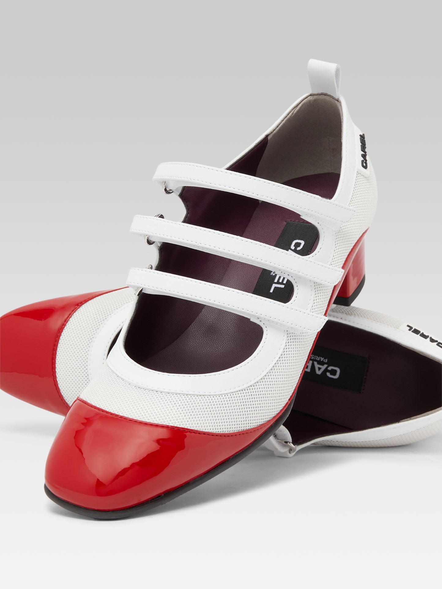 Sportina - Red eco-patent and eco-leather white mesh Mary Janes pumps