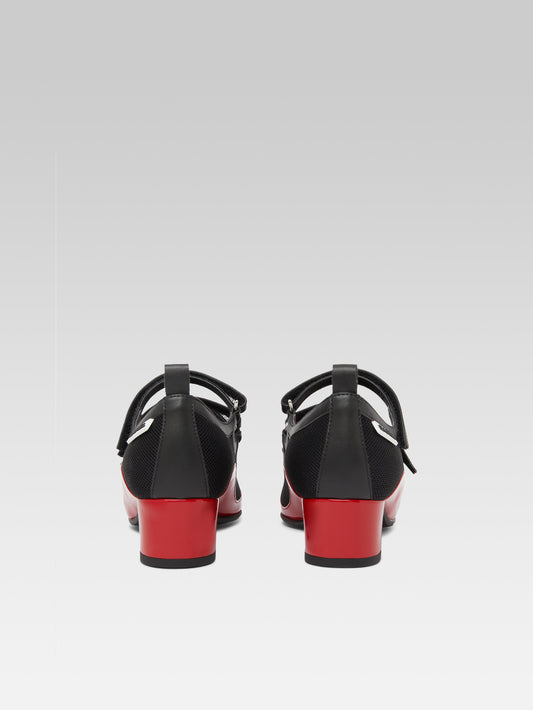 Sportina - Red eco-patent and black eco-leather mesh Mary Janes pumps - Image number 5