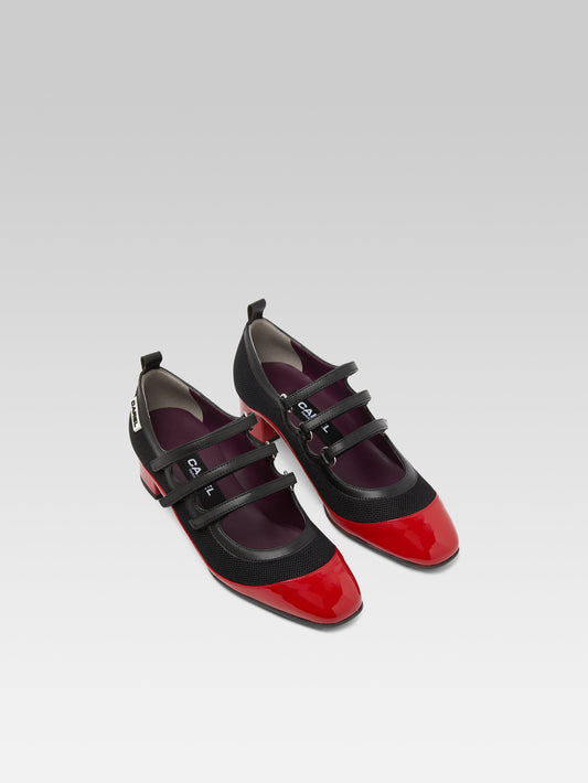 Sportina - Red eco-patent and black eco-leather mesh Mary Janes pumps - Image number 3