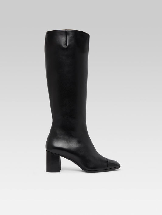 Sunrise - Black leather and black patent leather boots