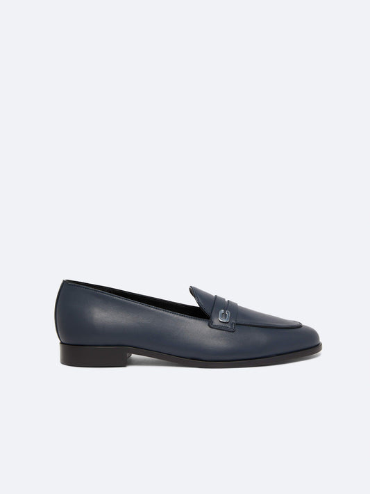 Jackie - Navy blue leather loafers