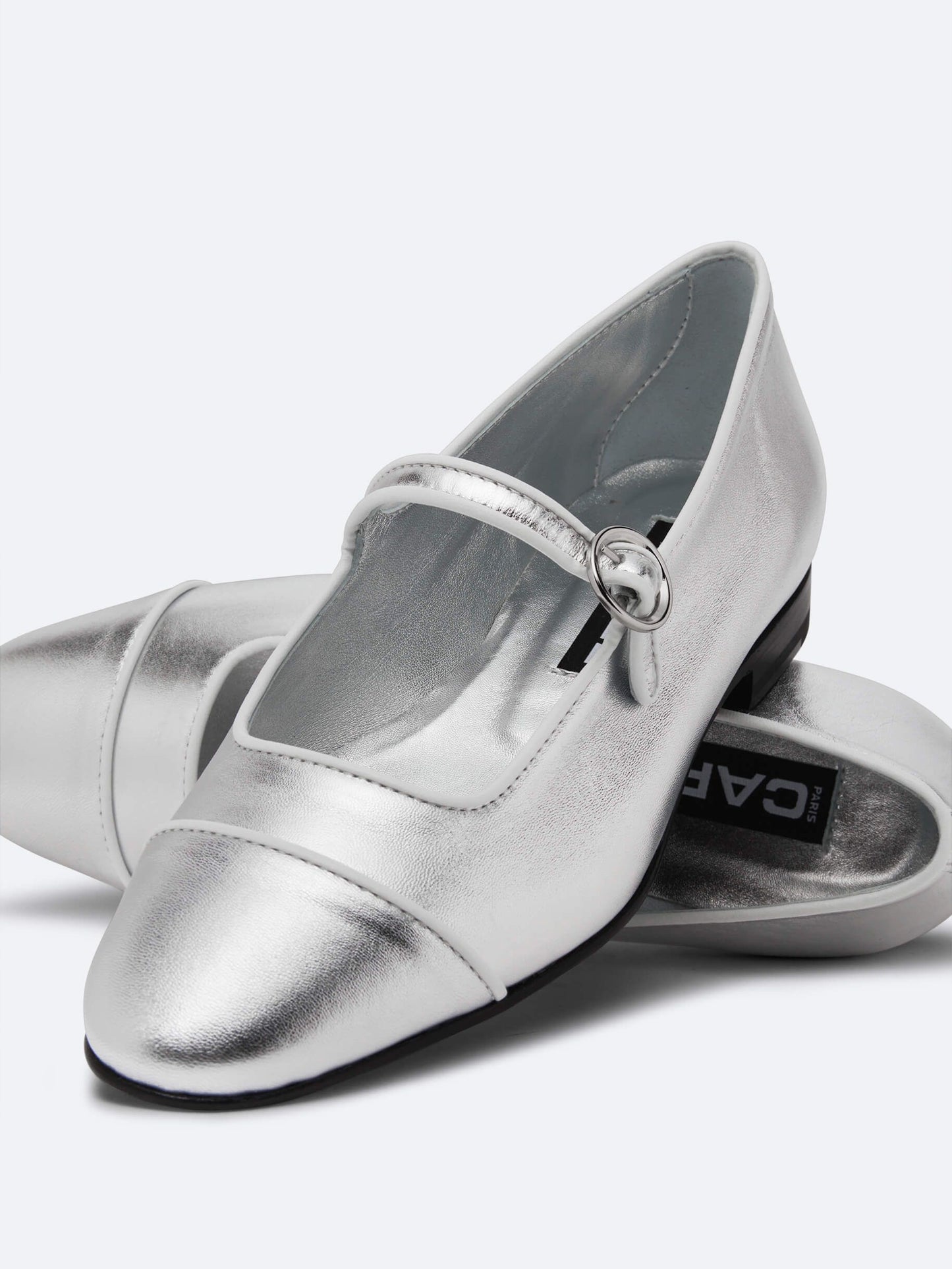 Corail - Silver leather white piping Mary Janes flats