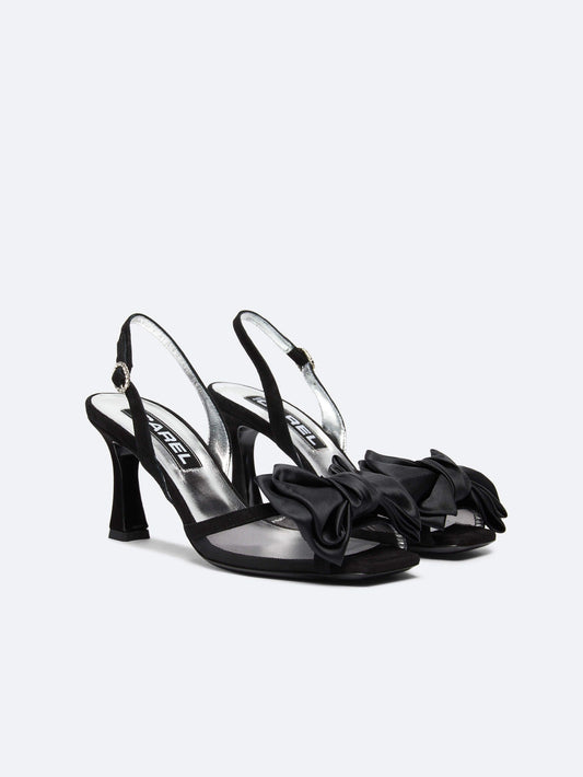 Duchesse - Sandales cuir velours noir, résille et noeud en satin - Image numéro 2