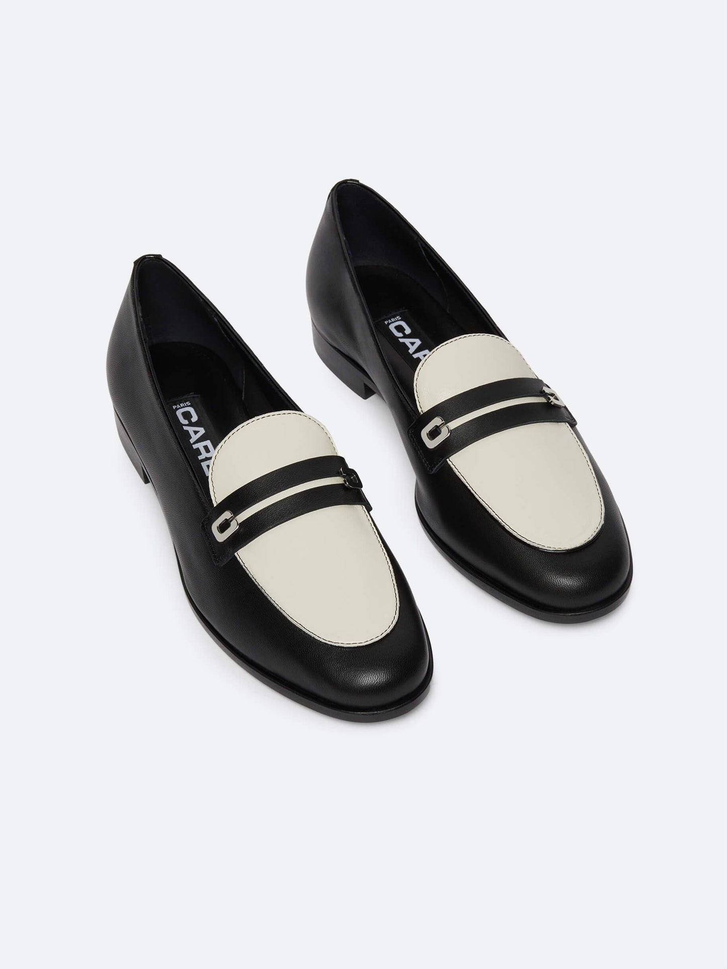 Jackie - Black and ivory leather moccasins