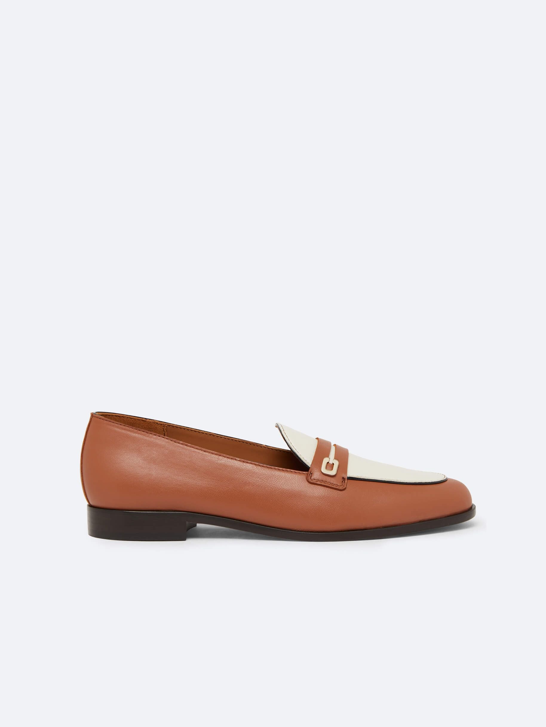 Jackie - Cognac and ivory leather moccasins - Image number 1