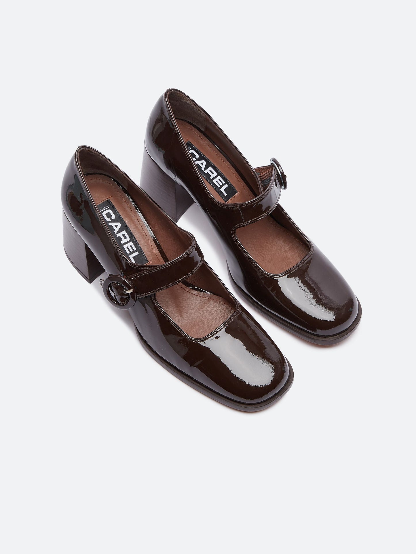 Caren - Chocolate patent leather Mary Janes pumps