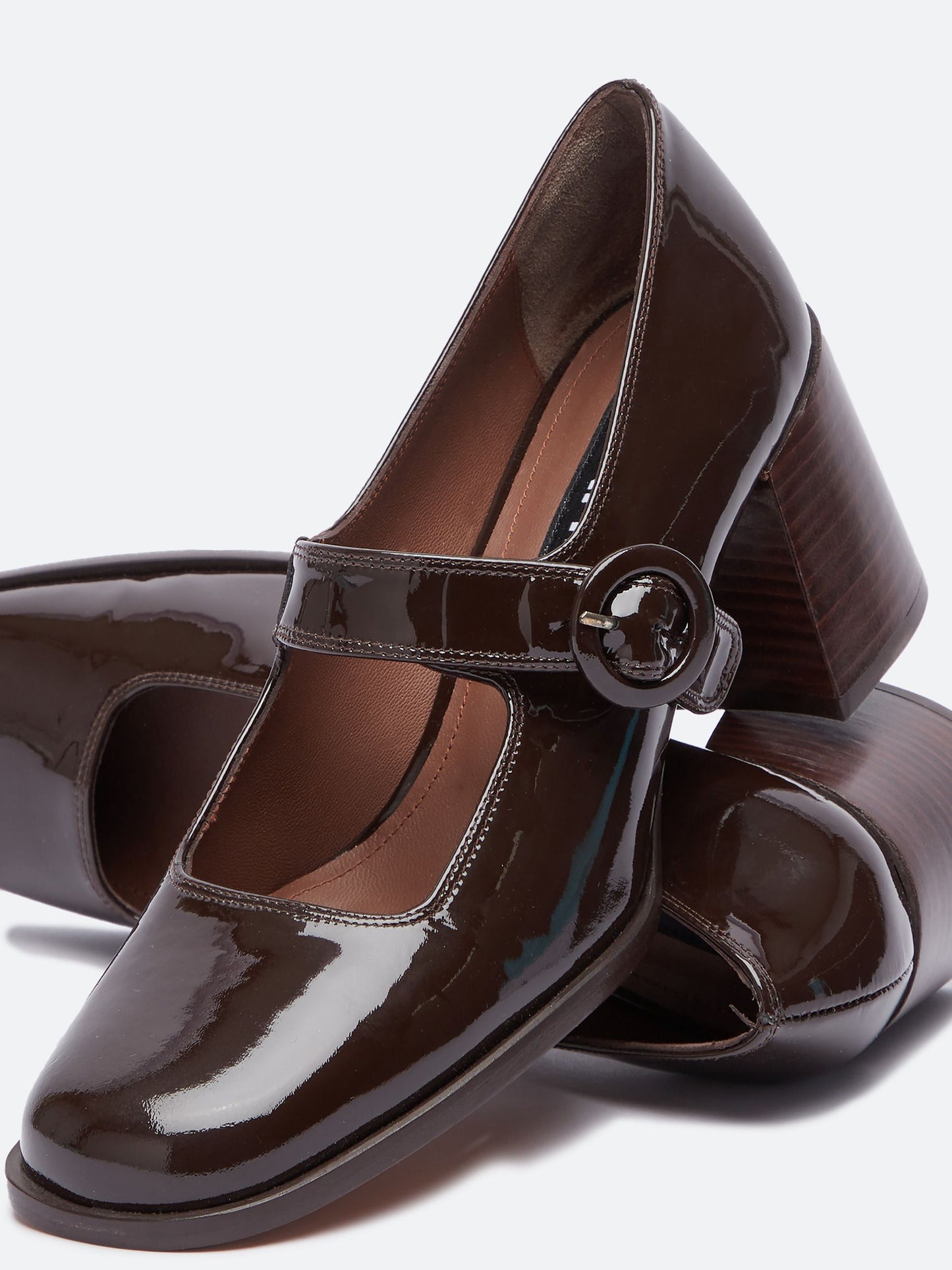 Caren - Chocolate patent leather Mary Janes pumps